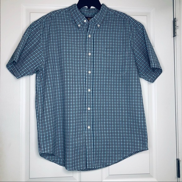 Route 66 men’s blue & white textured button down short sleeve shirt size L - Picture 1 of 4
